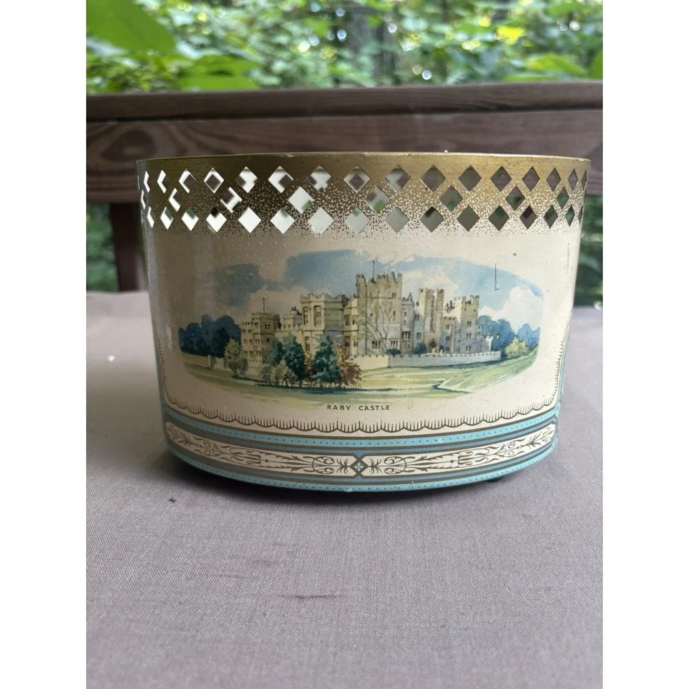 Vintage 1950's Baret Ware Tin Regal Raby & Alnwick Castles England Desk Basket